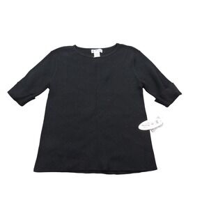 PS Pure & Simple Women's Black 3/4 Sleeve Ribbed Knit‎ Top  Medium Cotton Blend